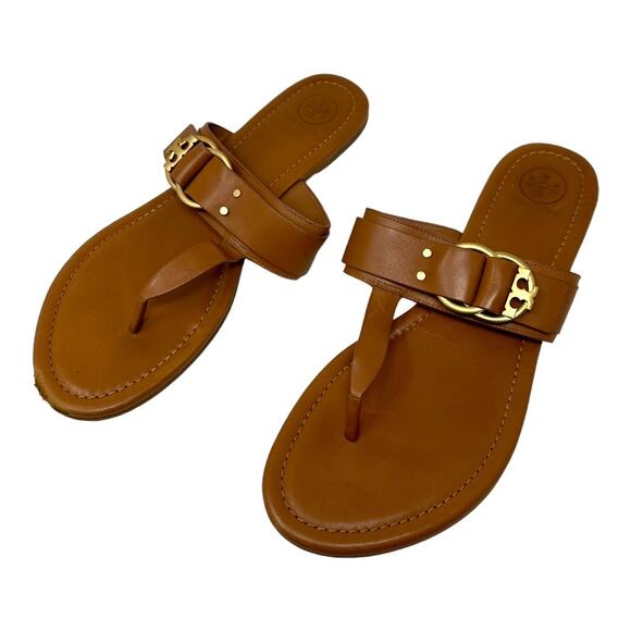 Tory Burch Tan Leather Marsden Flat Thong Sandal Size 9.5 - Picture 3 of 9